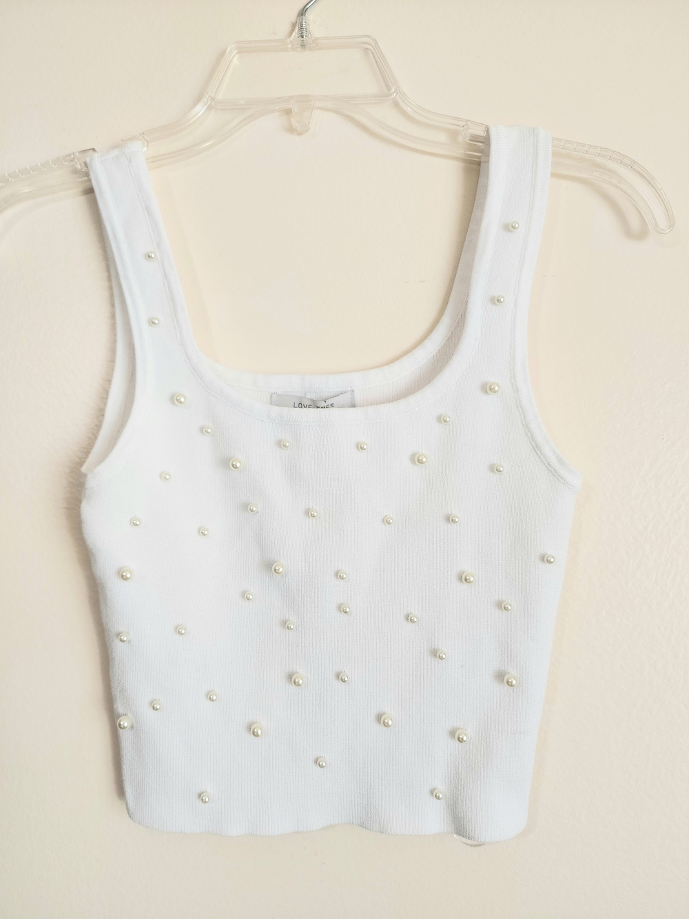 Love Tree White Pearl-Embellished Ribbed Tank